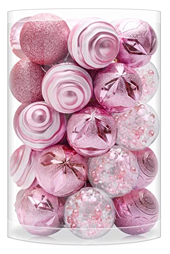 Esferas, Home VAINECHAY Adornos para árbol de Navidad rosa: decoraciones de Navidad inastillables, decoración de adornos de bolas de Navidad, 60 mm, juego de 34 piezas