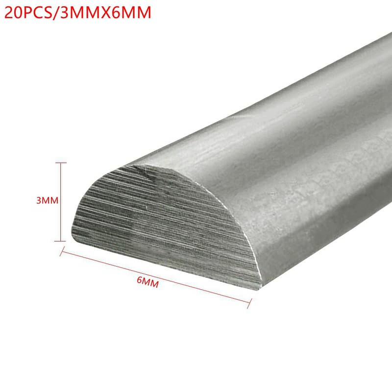 19.7 Inch Length 304 Stainless Steel D-Shaped Rod Semicircular Solid Rod for Woodworking DIY Manufacturing Nut Gasket Lathe Processing (Silver, 20PCS/3MMX6MMX50CM)