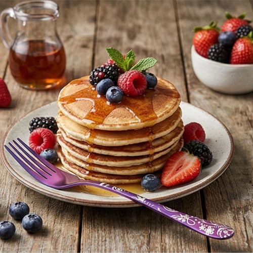 Image of 8.1 inch Rainbow Dinner Forks with Floral Printed Handle | 5-Piece Premium Stainless Steel Flatware Set | Elegant Dishwasher-Safe Cutlery for Home, Restaurants, and Gift Giving