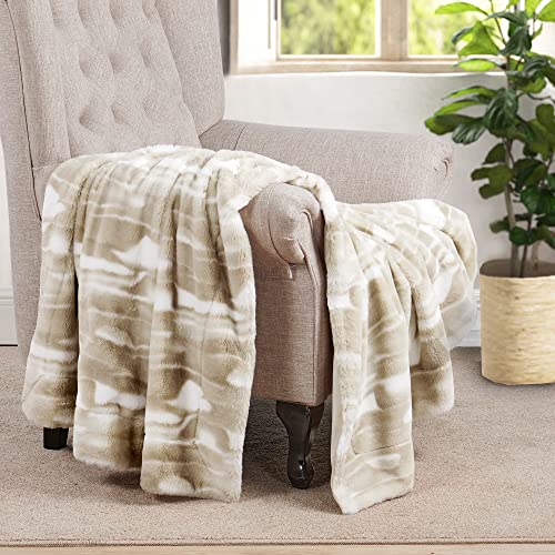 Hestin Cozy Warm Marbled Faux Fur Throw Blanket For Couch, Fuzzy Warm Comfy Decorative Blanket For Sofa And Living Room,50"X 60",Beige #TOP2
