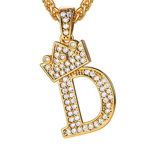 U7 Bling Alphabet Name Jewelry Men CZ Crowned Initial Necklace Iced Out King