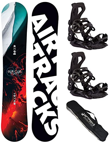 AIRTRACKS Snowboard Set Tabla North South Four Camber Wide Hombre 150 - Fijaciones Master L - SB Bag