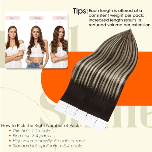 Image of Full Shine Balayage Hair Extensions Real Human Hair Tape ins Color 2 Brown Ombre 60 Blonde Highlight 2 Brown 16Inch Double Sided Tape Extensions Remy 50Gram Seamless Skin Weft 20Pcs for Wedding