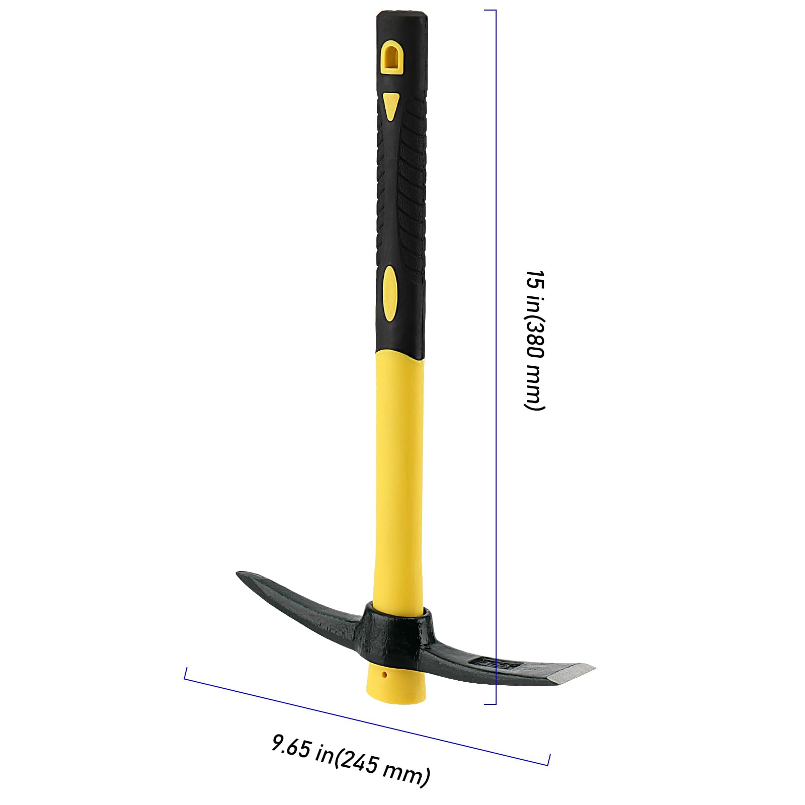Piccone grande da giardino con testa forgiata in acciaio e manico in fibra di vetro rivestito in plastica (38 cm), piccone robusto, ideale per giardinaggio, campeggio