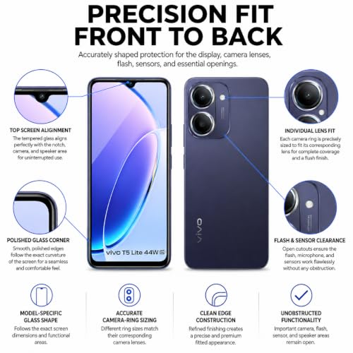 Image of FIRST MART Tempered Glass for Vivo T5 Lite 5G with Black Camera Ring Guard & Installation Kit | HD Clear Edge-to-Edge Screen Protector, Scratch Resistant, Case-Friendly | Pack of 1