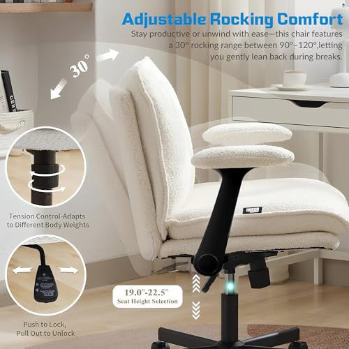 Image of DROGO Zen Pro Criss Cross Legged Office Chair for Work from Home with Flip-Up Armrest & Wide Thick Cushion Seat | Computer Study Chair with Adjustable Height, Recline & Heavy Duty Metal Base (Beige)