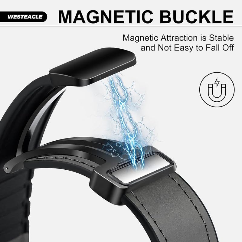Image of Magnetic Leather Bands Compatible with Apple Watch 49mm 46mm 45mm 44mm 42mm | Genuine Leather with Magnetic Buckle for iWatch Ultra 2 Ultra SE Series 10 9 8 7 5 4 3