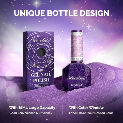 Image of MelodySusie Galaliver Pink Glitter Gel Nail Polish, 15ML Sparkly Purple Shimmer Gel Polish Soak Off UV LED Cured Long Lasting Gift for Women DIY Nail Design Nail Art Manicure X06