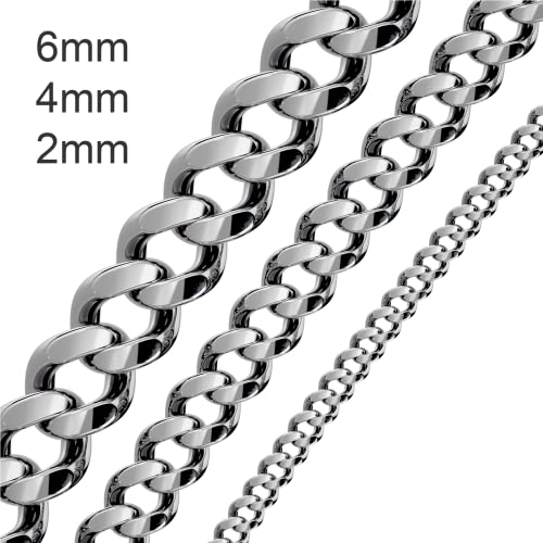 Silvadore 4Mm Cuban Link Chain For Men - Men's Curb Dog Tag Silver Necklace - Stainless Steel Tone Diamond Cut Neck Jewelry - Birthday Gifts For Him Men Dad Husband Boys - 18 20 22 24 26 36 Inch Uk #TOP1