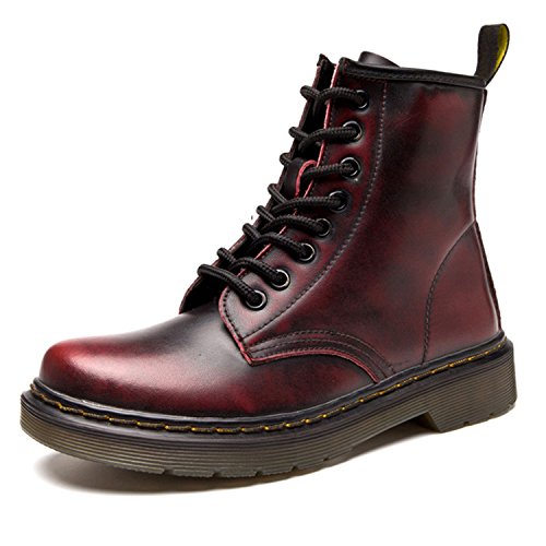 Botas de Mujer Impermeables Botines Hombre Invierno Zapatos Nieve Piel Forradas Calientes Planas Combate Militares Boots,Rojo 40