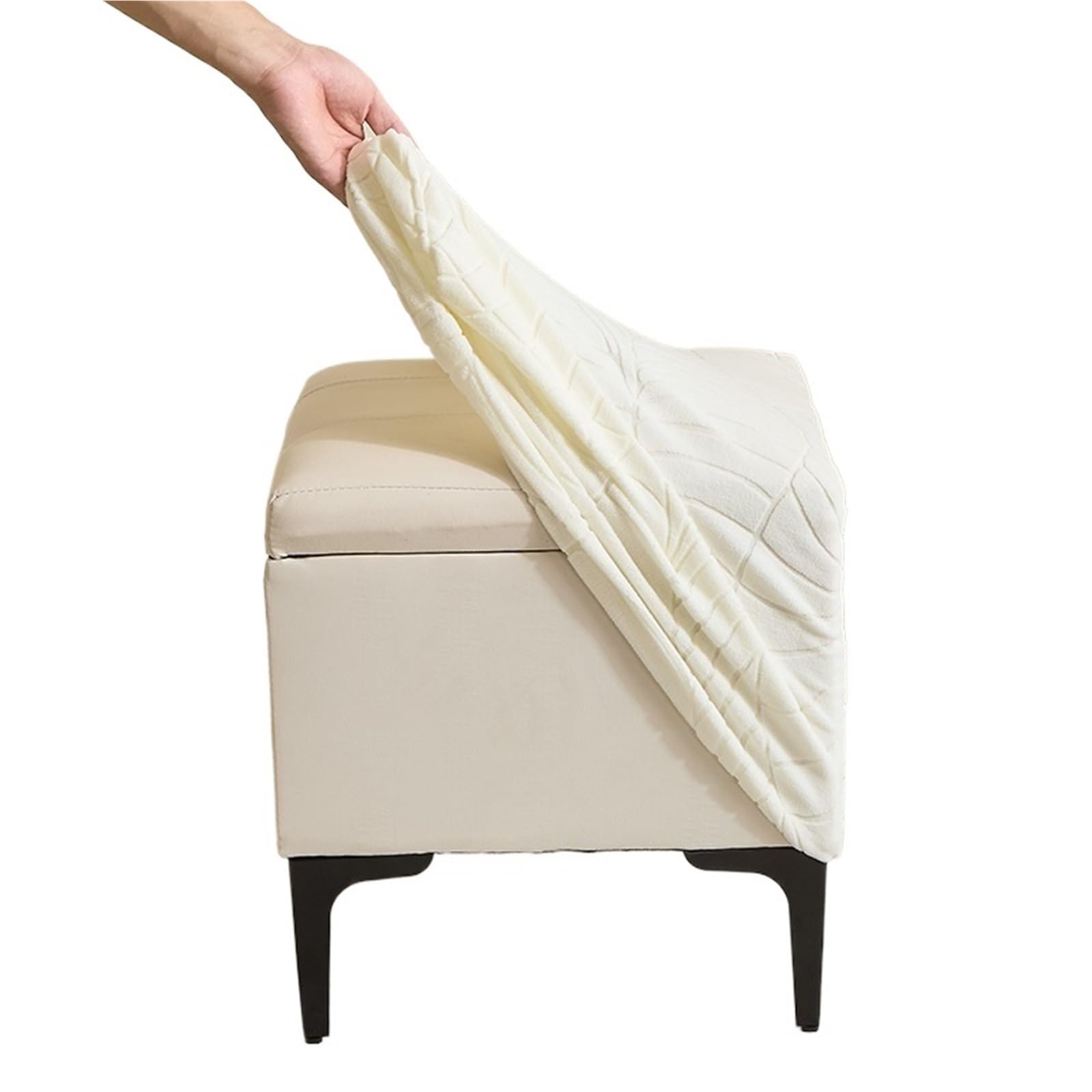 MWAHJU 1Pcs Leaf Jacquard Ottoman Cover Elastic Square Footrest Solid Color Footstool Slipcover For Bedroom Party Hotel For Bedroom(Beige)