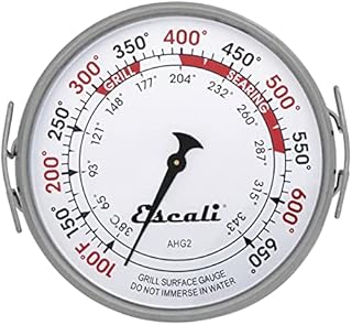 Escali AHG2 Stainless Steel Extra Large Direct Grill Surface Thermometer, Searing Temperature Zones 100-600F Degree Range