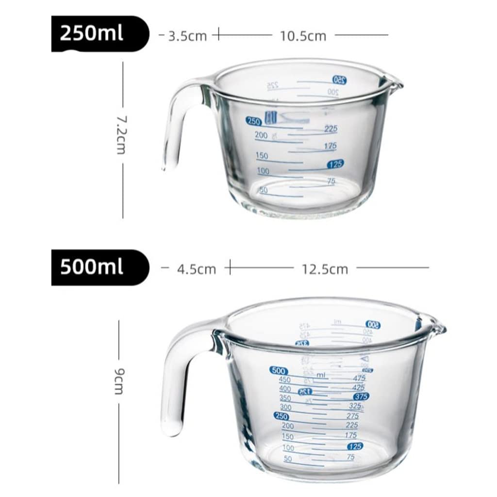 Tazas medidoras de Vidrio de borosilicato Alto, Herramientas for Hornear, Tazas medidoras Resistentes a Altas temperaturas con Tazas de Leche graduadas(500ml)