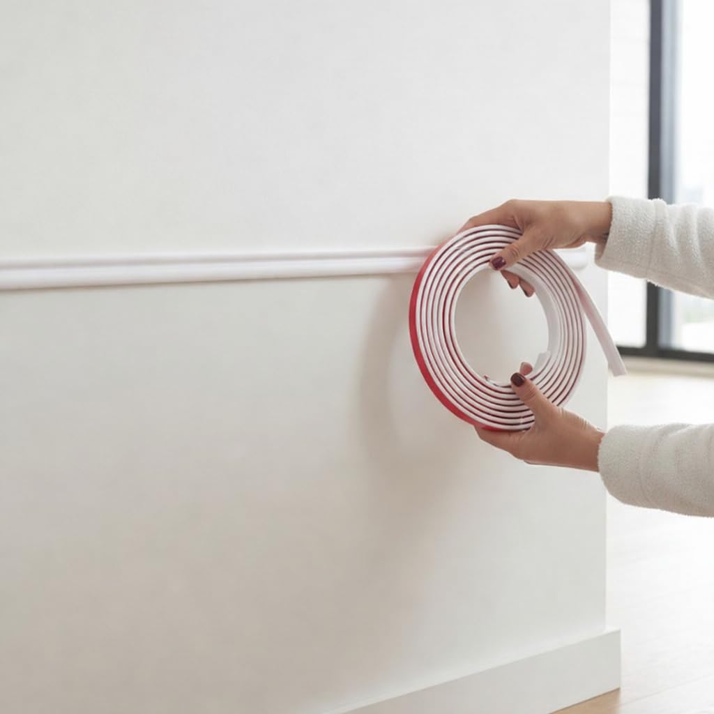Moldura decorativa de pared autoadhesiva de PVC flexible 5 m x 2,3 cm – Moldura blanca para interior
