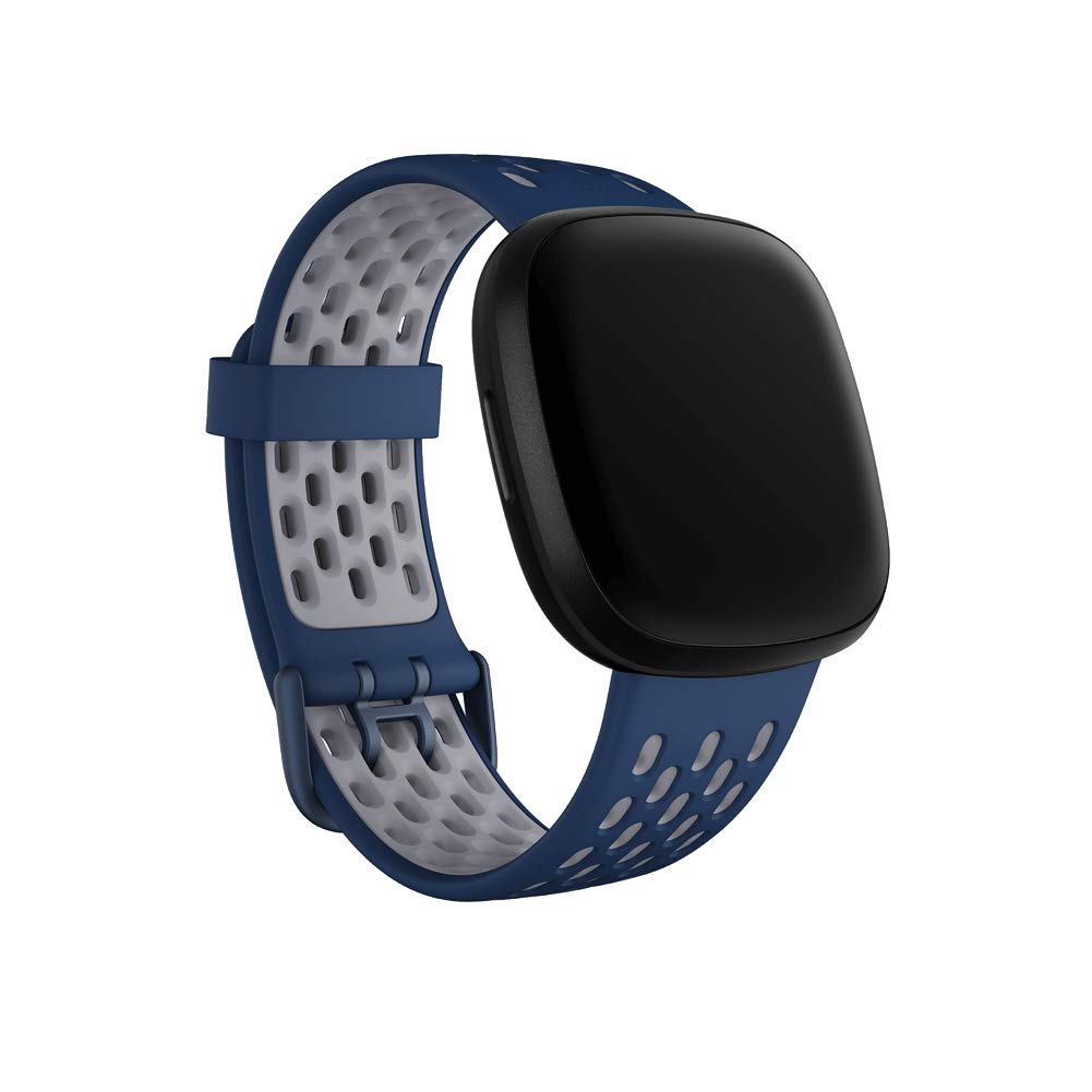 Seleek Replacement Bands Compatible with Fitbit Versa 3 / Versa 4 / Sense/Sense 2, Silicone Adjustable Classic Accessory Fitness Bands for Women Men, Small and Large, Blue and grey, Large, Classic