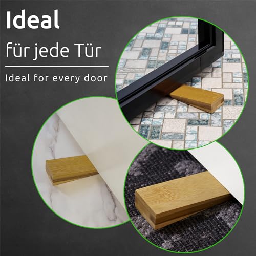 ECENCE Set of 4 Bamboo Door Wedges with Rubber, Non-Slip Door Stopper for All Doors Wooden Door Stop for Bedroom Steel - Image 3