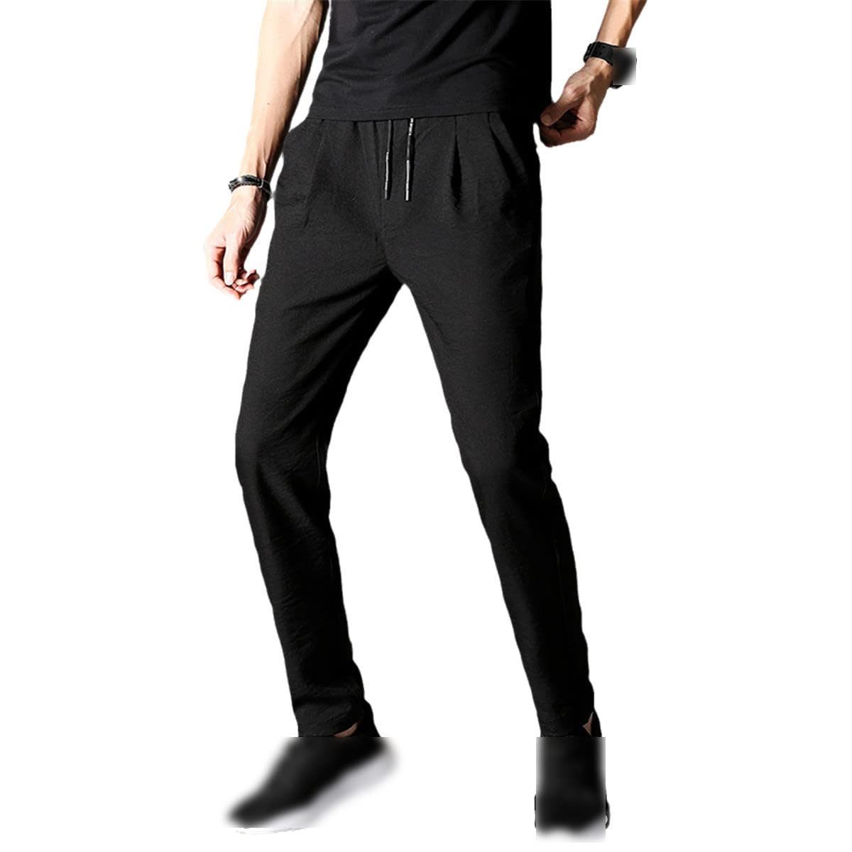 Pantalon cool et respirant anti-chaleur homme en soie glacée ample noir en 34