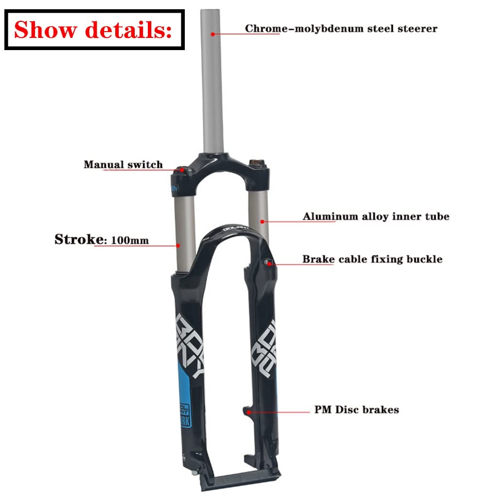Fourche Avant de VTT 24 Pouces, Suspension mécanique en Alliage d'aluminium, Tube Droit 1 1/8", Commande Manuelle, Blocage Rapide 9 mm, Accessoires de vélo, Frein à Disque