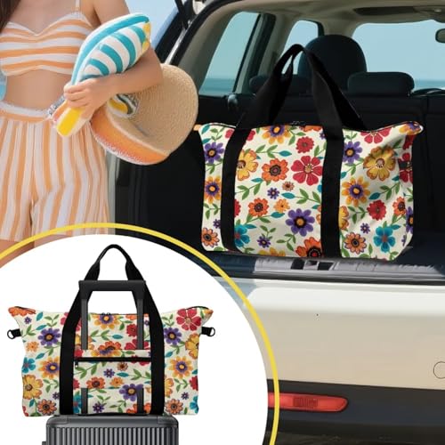BIGCARJOB Flower Blossoms Foldable Duffle Bag for Travel Camping Overnight Bags Carry On Personal Item Travel Bag Outdoor Gym Duffel Bags with Adjustable Strap4