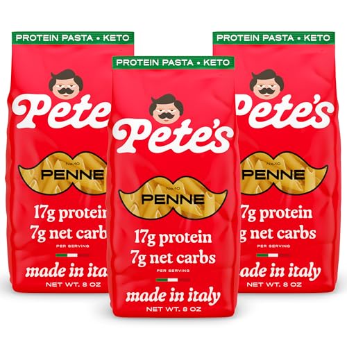 Low Carb, Protein Pasta | Penne with 17g Protein, 7g Carbs | Healthy, Keto Pasta Made in Italy | 3-Pack, 8oz - Pete’s Pasta