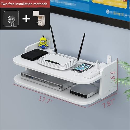 Floating Shelf For Tv Components Wall Hanging Rack Router Game Consoles Home Wifi Wall-Mounted Cabinet Media Console Set-Top Telephone Remote White Floating Shelf Control Games 2 Tiers Mini Shelf #TOP2