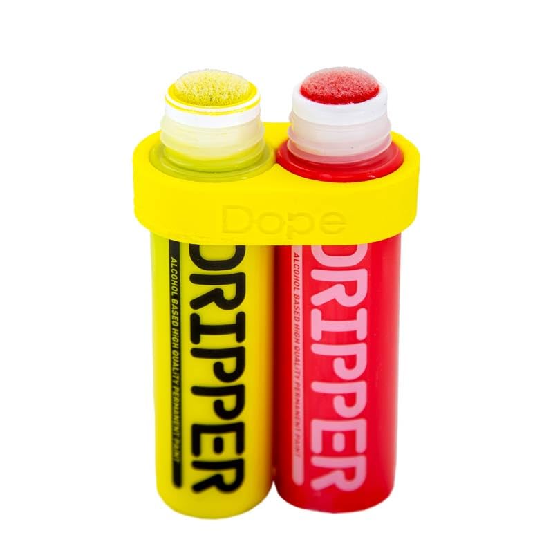 KLAMOTTEN STORE Lackstifte - 2 Mobmarker mit Tool - Double Trouble Dripper - 18mm Rundspitze - permanent - Gelb - Rot