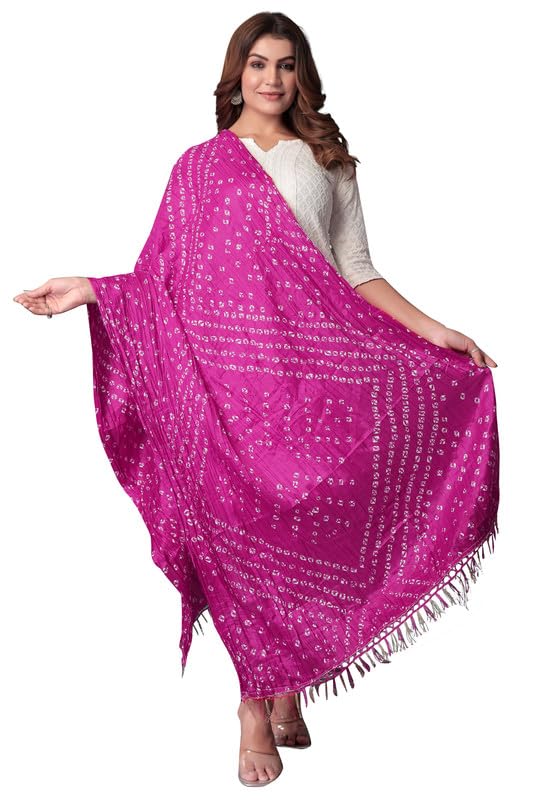 ebadat Women Bandhani Printed Silk Dupatta | Lightweight Scarf | Soft Silk Dupatta | Bandhej Dupatta for Festival and Wedding | Ethnic Accessory | Vibrant Color Stole-picture-11