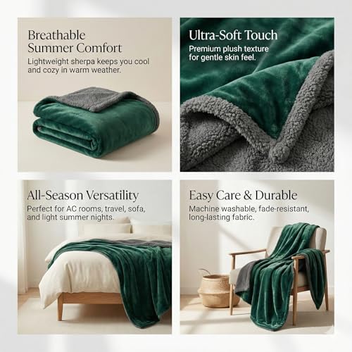 Image of VAS COLLECTIONS Premium Ultra-Soft Comforter | 350 GSM Cozy Single Bed Blanket 223x142 cm | Warm Winter Bedding for Bedroom, Soft & Plush Blanket 1100 g (Green & Grey)