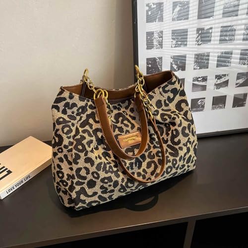 Bolso tote de hombro tipo animal print con cadena y cremallera miniatura 3