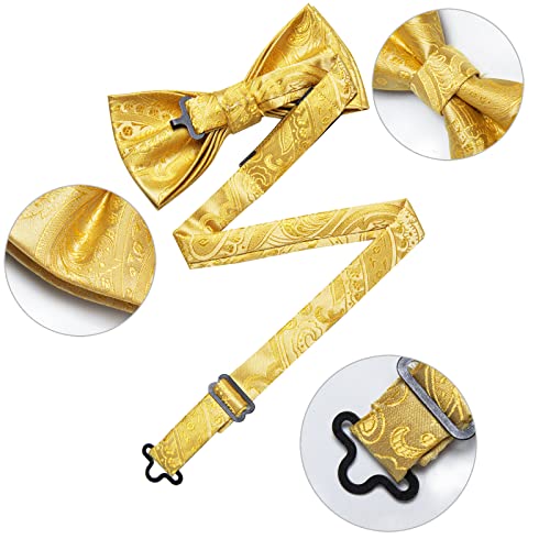 Image of DiBanGu Pre-Tied Bow Ties for Men Silk Adjustable Tuxedo Bowties Pocket Square Cufflinks Set with Lapel Pin Jacquard Woven