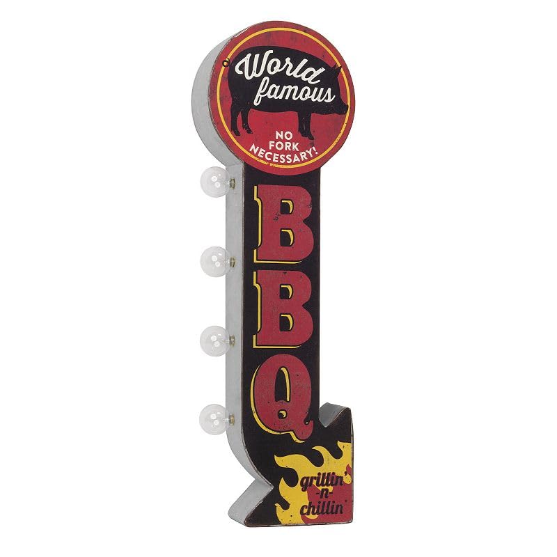 American Art Decor Vintage LED Marquee Wall Decor - Retro Wall Sign w/LED Light Bulbs - Battery Operated Metal Wall Art for Bar, Man Cave, Garage, Game Room & More (Famous BBQ, 25" x 7.5" x 3.5")