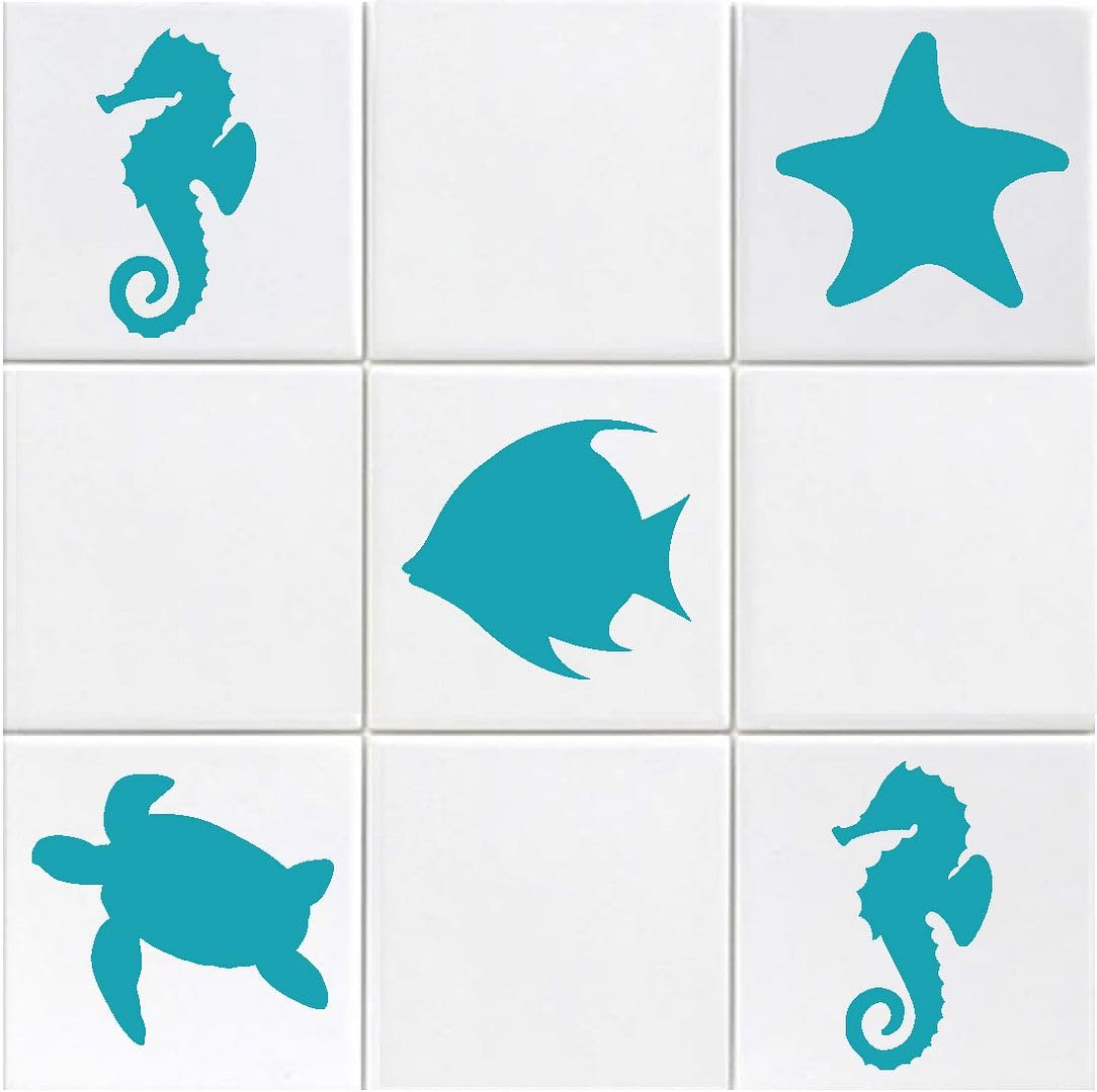 Hodge Creations Green Sea Life Aqua Pack Of 16 Vinyl Tile Stickers Bathroom