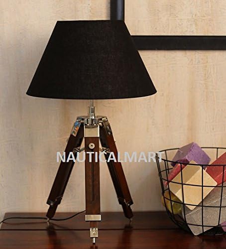 NauticalMart Designer Wood and Black Color Tripod Table LAMP