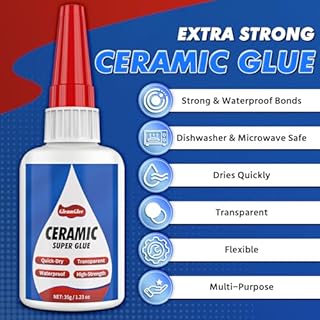 Ceramic Glue, Best Super Glue for Ceramic, Porcelain, Pottery and China Repair - Ultra Strong, Waterproof, High Temperature Resistant, Food Grade Adhesive for Mugs and Dishes, Tiles, Crafts, and More