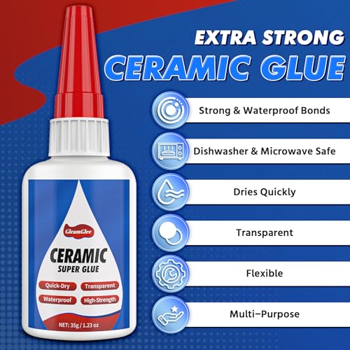 Ceramic Glue, Best Super Glue for Ceramic, Porcelain, Pottery and China Repair - Ultra Strong, Waterproof, High Temperature Resistant, Food Grade Adhesive for Mugs and Dishes, Tiles, Crafts, and More