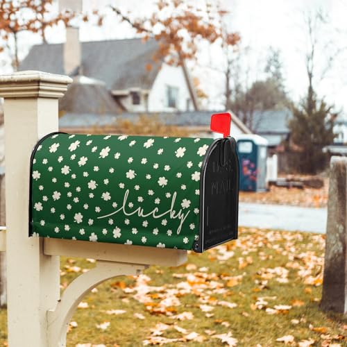 Image of St Patricks Day Mailbox Cover Magnetic Green Clovers Shamrock Waterproof Mailbox Wrap Post Cover Standard Size 25.5x21 Inch for Garden Yard Outdoor Outside Patio Seasonal Holiday Decor