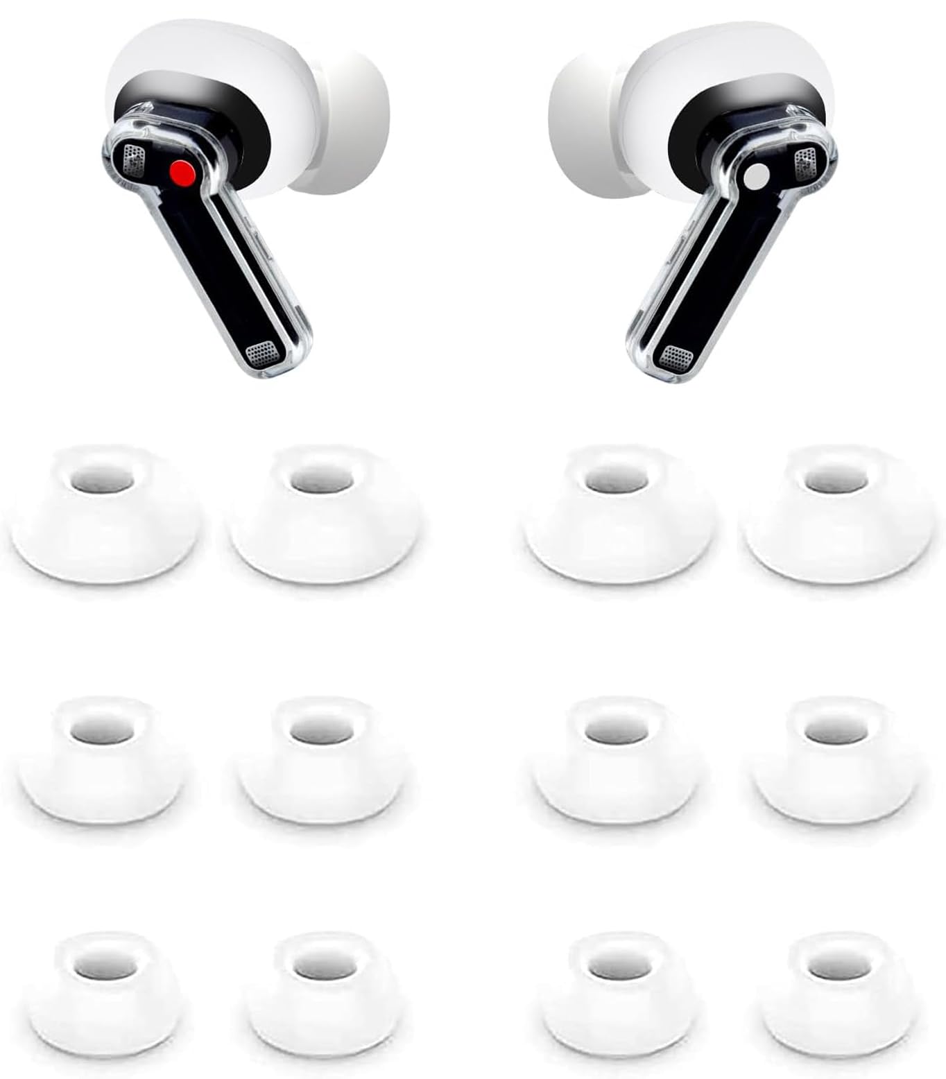 Rqker Ear Tips Compatible with Nothing Ear/Nothing Ear (a) / Nothing Ear (3), 6 Pairs S/M/L Sizes Soft Silicone Replacement Tips Compatible with Nothing Earbuds 6 Pairs White