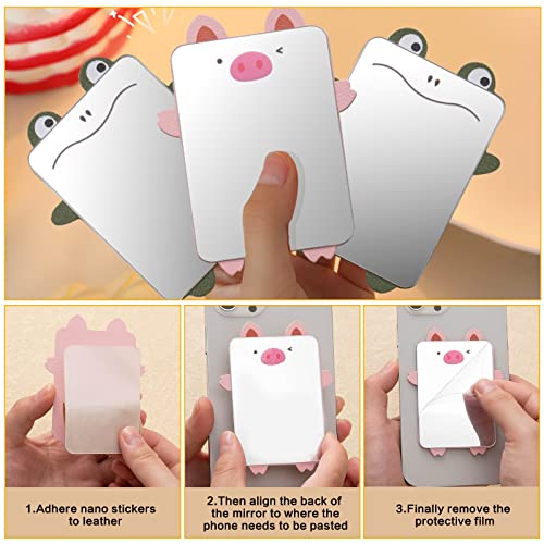 Ranzli 4 Pack Small Self Adhesive Compact Makeup Mirror, Cute Pocket Mirror, Portable Mini Travel Mirror With Pu Leather, Cartoon Mini Mirror, Frog #TOP1