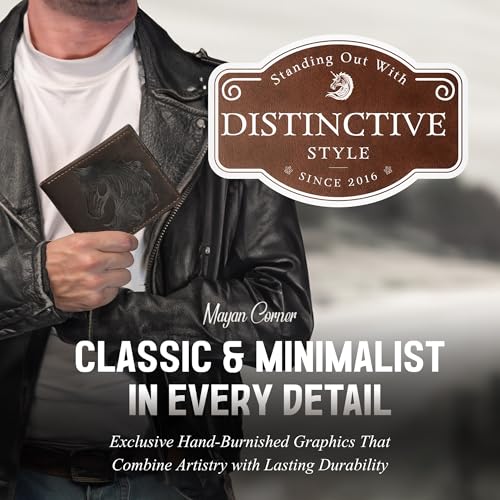 Image of Genuine leather handcrafted wallet, bifold Classic Style, Horse design