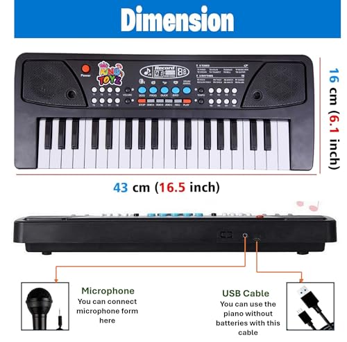Image of Kids Piano Keyboard with Mic | 37 Keys, 8 Rhythms, 8 Tones & 6 Demo Songs | Electronic Musical Toy for Boys & Girls Age 2-5 | Educational & Recording Keyboard for Beginners - Black