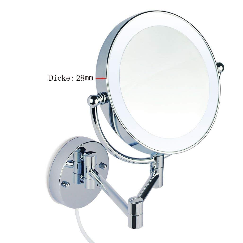 Loywe LED Beleuchtet wunderschöne Kosmetikspiegel 1+5Fach (3cm extra dick) hochwertig ohne Bohren LWW58-5-NB