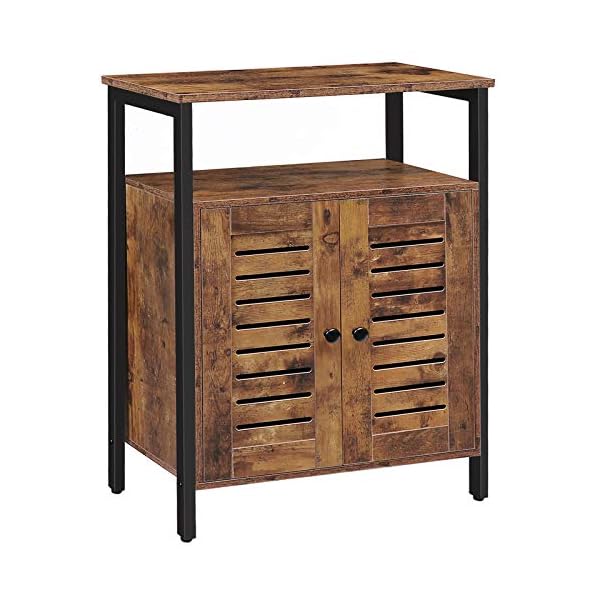 HOOBRO Storage Cabinet, Floor Standing Cabinet with Door and Adjustable Shelf, Kitchen Storage Cupboard, Small Sideboard, for Kitchen, Living Room, Bedroom, Industrial, Rustic Brown EBF23CW01
