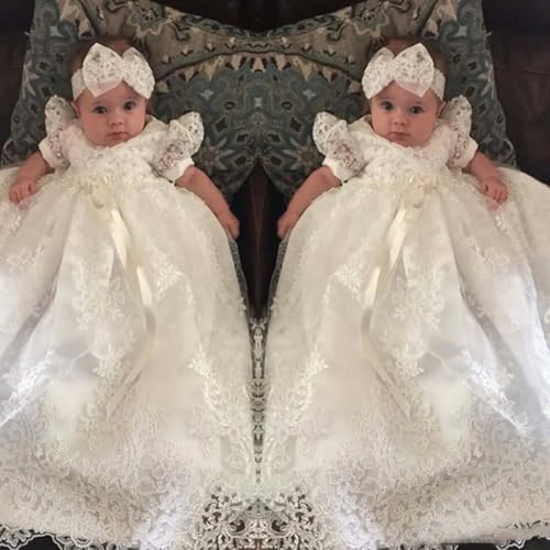 Pretty headband lace long Christening Baptism Dress for baby girl2