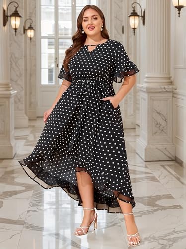 ZNU Womens Plus Size Evening Party Dresses Elegant Retro Cocktail Dress 2025 Summer Mesh Ruffle Sleeves Flowy Maxi Dress2