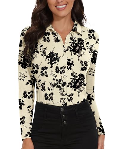Image of Soneven Womens Golf Polo Shirts 3 /4 Long Sleeve V Neck Button Down Shirts Business Causal Work Blouses Tops