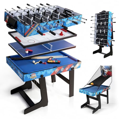 HLC Multi Game Kombinationstisch Set 5 in 1 Pool-Billardtische, Tischtennisplatte, Tischfußball, Rutschenhockey, Basketballschießen, Eltern- interaktiv, Ferien-/Geburtstagsgeschenke für Kinder