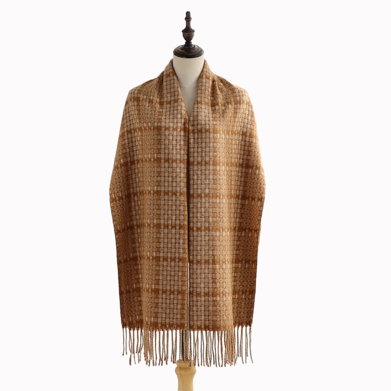 Sciarpa Calda Sciarpa Donna Imitazione Cashmere Tassel Sciarpe Inverno Femmina Calda Plaid Scialle Avvolgere A metà Lunghezza Fringed Regalo per La Vita Quotidiana(F)