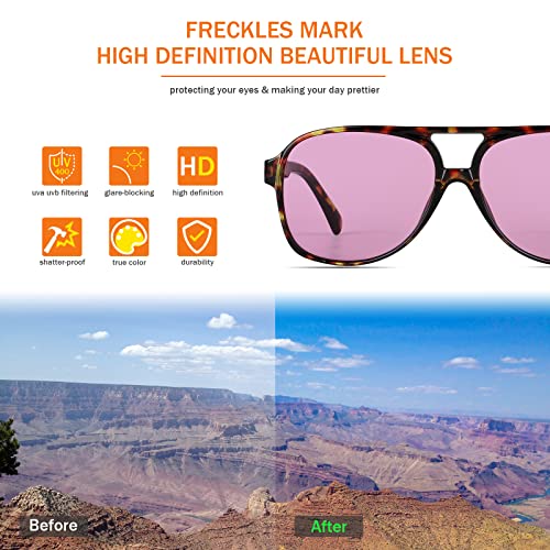 Image of Freckles Mark Vintage Retro 70s Sunglasses for Women Men Classic Large Square Aviator Trendy Glasses