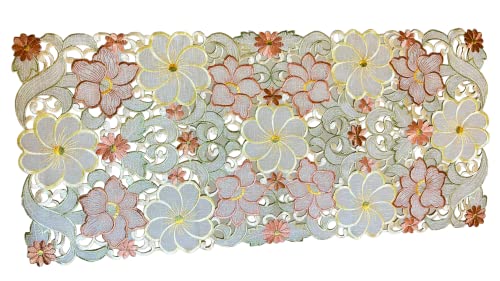 Image of MONKDECOR Tissue Embroidery 022 Centre Table Runner (Size- 16x33 Inches)- Brown