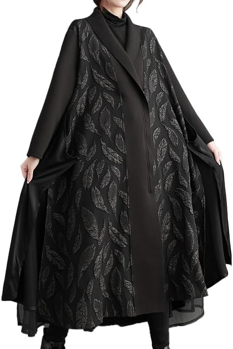 ellazhu Women's Coats Lapel Long Sleeve Oversize Zip Up Length Trench Printed Split Hem Outerwear GZ640 A